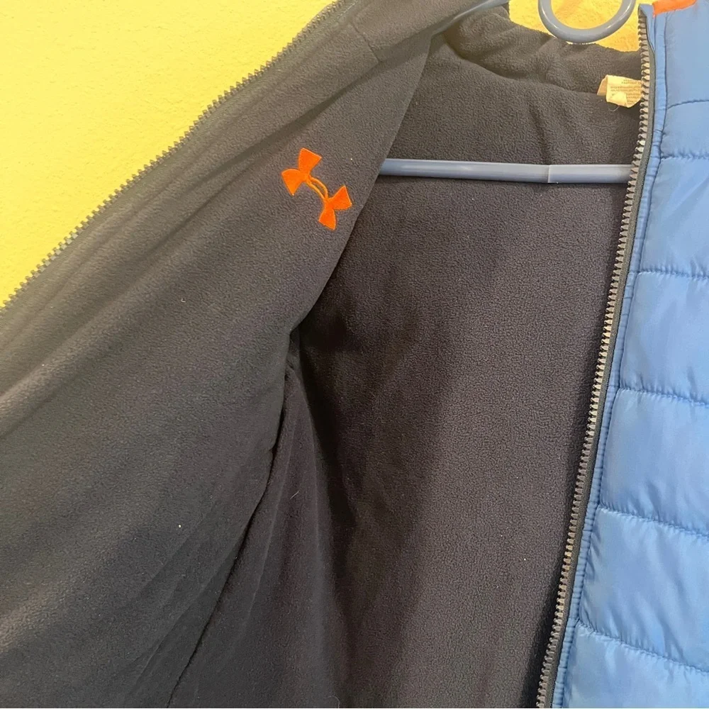 Under Armour kids size X-Large blue and orange reversible puffer jacket hooded